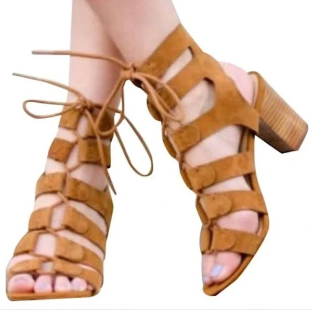 MARC FISHER Cognac Suede Paradox Sandals